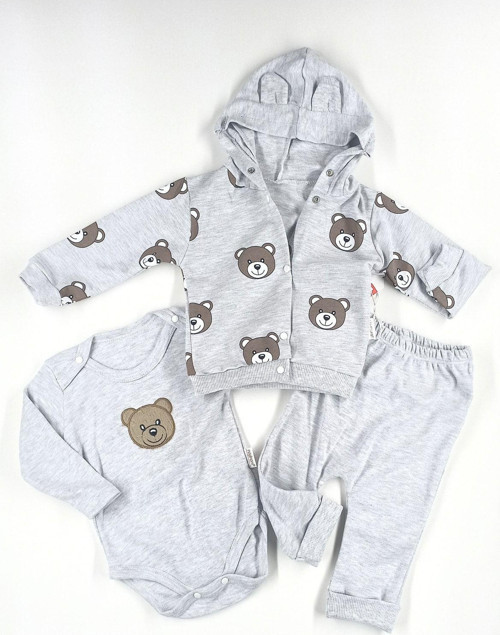 Hobbe Baby Ayıcıklı Bebek Takım Gri 3-6-9 Ay