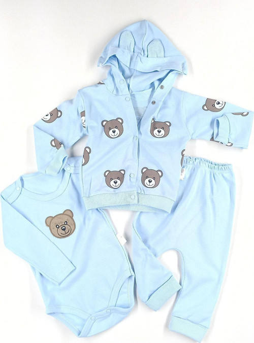 Hobbe Baby Ayıcıklı Bebek Takım Mavi 3-6-9 Ay