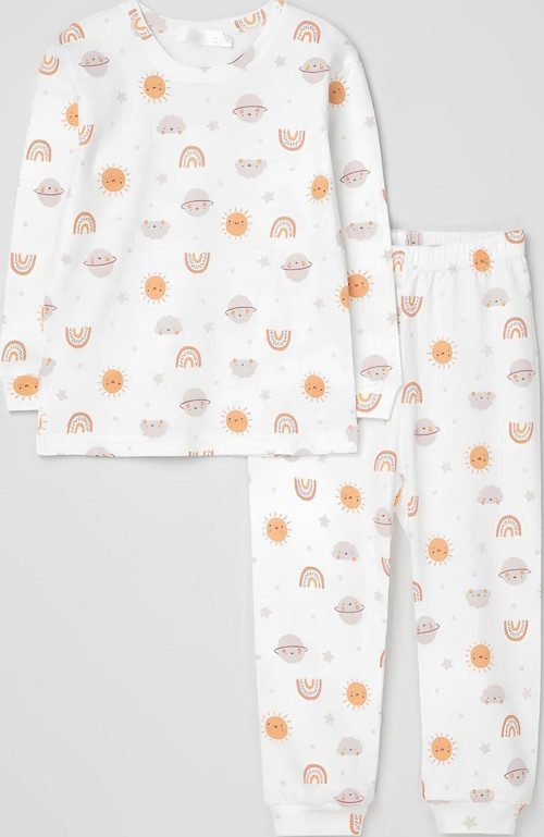 Güneş & Gezegen Desenli %100 Pamuk Kız Çocuk Pijama Takım