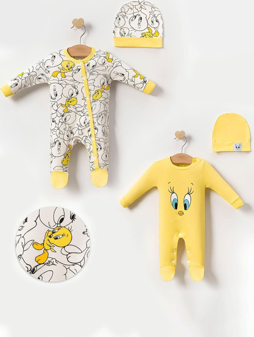 Tweety Baskılı Şapkalı Çıtçıtlı 2'Li Tulum Set