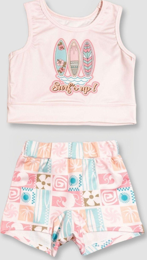 Surf Baskılı Crop Kız Çocuk Mayo Bikini Takım