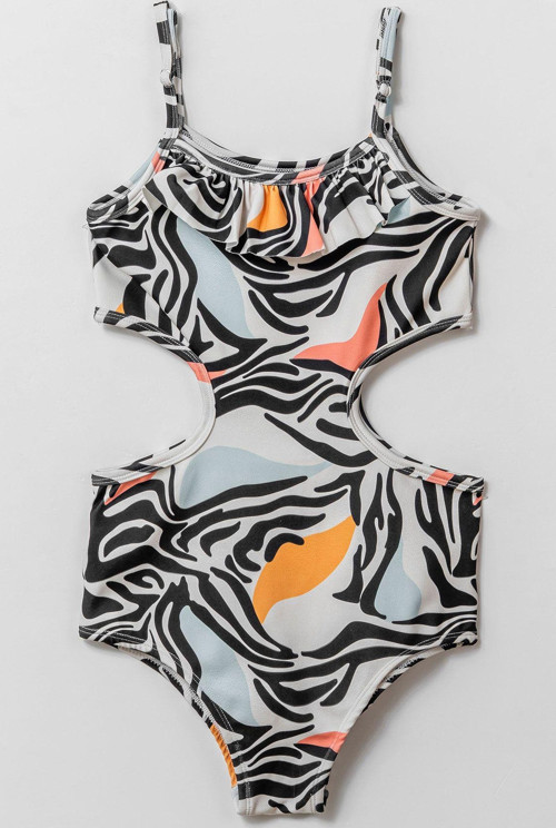 Desenli Fırfır Detaylı Kız Çocuk Mayo