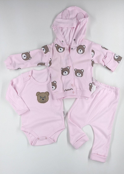 Hobbe Baby Ayıcıklı Bebek Takım Pembe 3-6-9 Ay