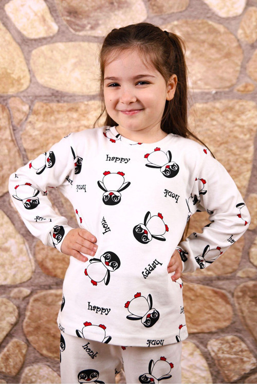 Penguen Desenli %100 Pamuk Kız Çocuk Pijama Takım
