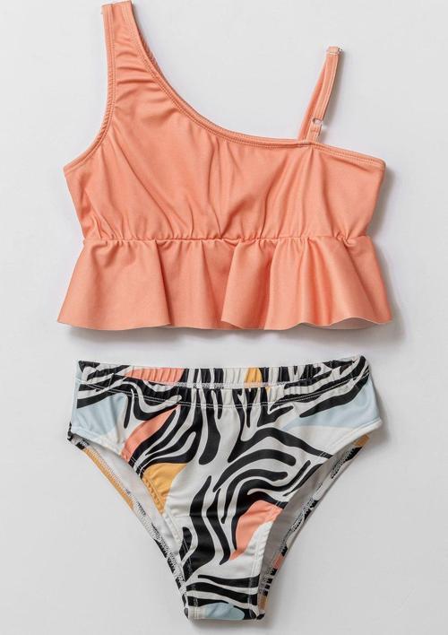 Fırfır Detaylı Tek Omuz Kız Çocuk Bikini Takım