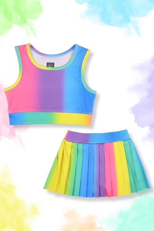 Batik Desenli Şort Etekli Crop Kız Çocuk Sporcu Takım