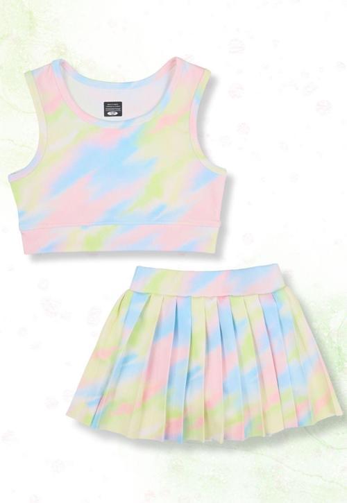 Batik Desenli Şort Etekli Crop Kız Çocuk Sporcu Takım