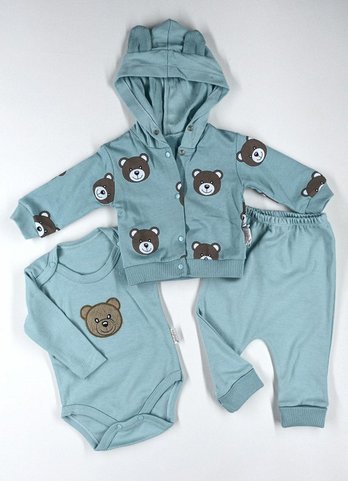 Hobbe Baby Ayıcıklı Bebek Takım Yeşil 3-6-9 Ay