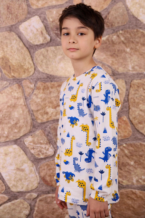 Dinozor Desenli %100 Pamuk Erkek Çocuk Pijama Takım