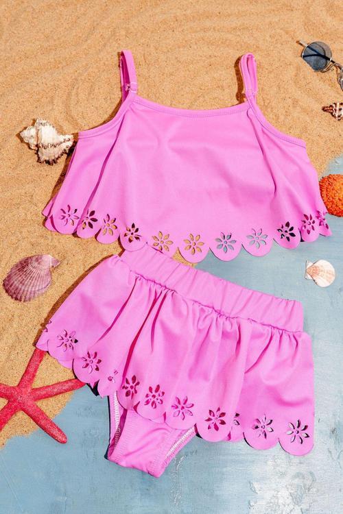 Çiçek Detaylı Kız Çocuk Bikini Takım