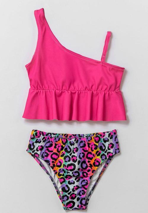 Fırfır Detaylı Tek Omuz Kız Çocuk Bikini Takım