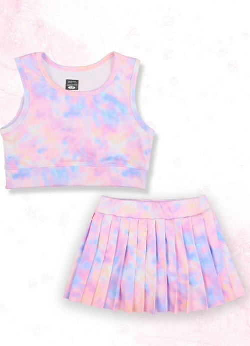 Batik Desenli Şort Etekli Crop Kız Çocuk Sporcu Takım