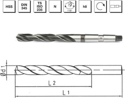 Makina Takım 15.5 mm HSS DIN 345 Mors Konik Saplı Matkap Ucu - B00007401550