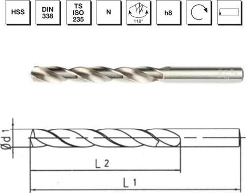 Makina Takım 13.3 mm HSS DIN 338 Silindirik Saplı Matkap Ucu Taşlanmış - B00007001330