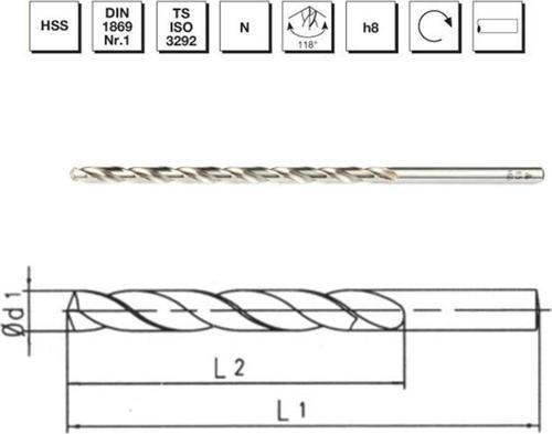 Makina Takım 3.5 mm HSS DIN 1869 -1 Silindirik Saplı Çok Uzun Matkap Ucu N Tipi - B00007500350