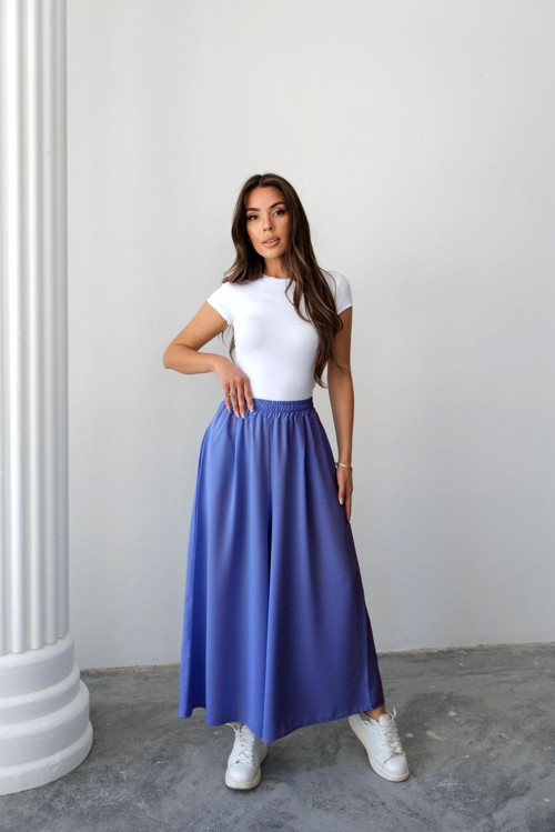 Beli Lastikli Geniş Kesim Kloş Double Krep Pantolon Etek 5187 - Mor