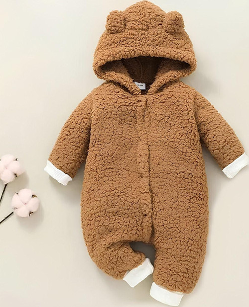 Kapüşonlu Bebek Peluş Çıtçıtlı Welsoft Tulum
