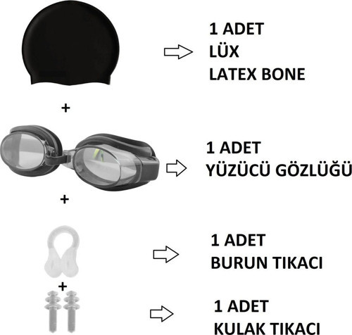 4Lü Set Havuz Deniz Yüzücü Gözlüğü Boneli Tıkaçlı Uv Korumalı Yüzme Seti