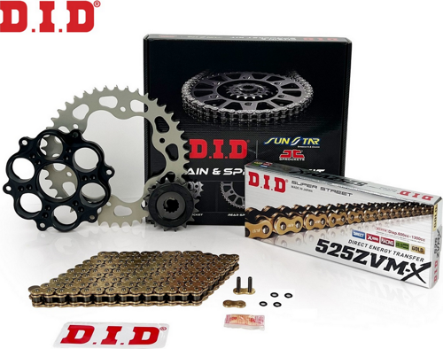 ZİNCİR DİŞLİ SETİ DUCATI HYPERMOTARD 939cc ZİNCİR: DID-525ZVM-X Gold-106 ÖN-ARKA DİŞLİ: JT 15T-43T 2016-2018