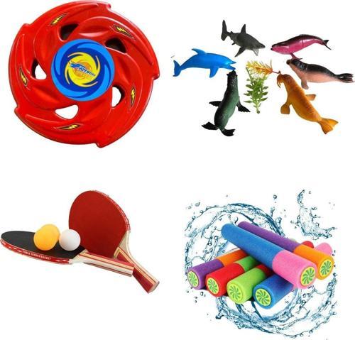 4-Lü Plaj Oyun Seti (1Ad Frizbi-1Ad Masatenis Set-1Ad Su Pompası-1 Ad Okyanus Hayvan Set)