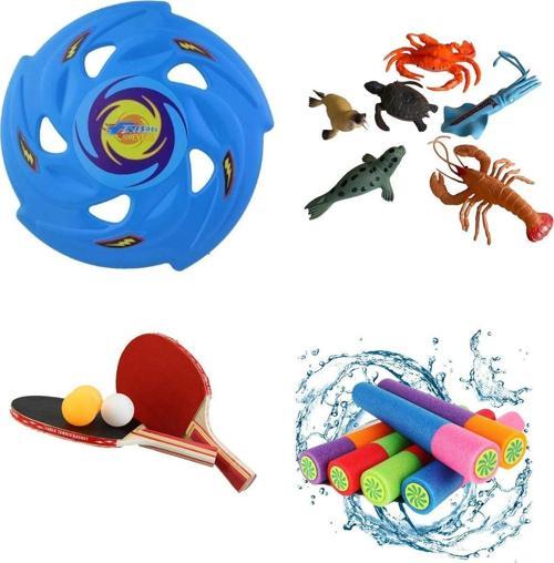 4-Lü Plaj Oyun Seti (1Ad Frizbi-1Ad Masatenis Set-1Ad Su Pompası-1 Ad Okyanus Hayvan Set)