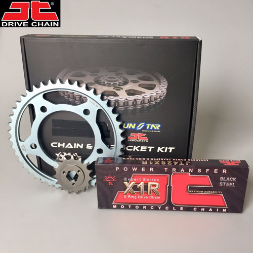 ZİNCİR DİŞLİ SETİ YAMAHA MT-125 125cc ZİNCİR: JT-428X1R ÇELİK-132 ÖN-ARKA DİŞLİ: SUNSTAR 14T-48T 2015-2020