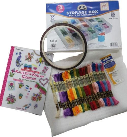 Kanaviçe Başlangıç Seti Dmc Muline Muline Kutusu Iğne Dekoratif Kasnak Etamin Kumaş Kanaviçe Kitap