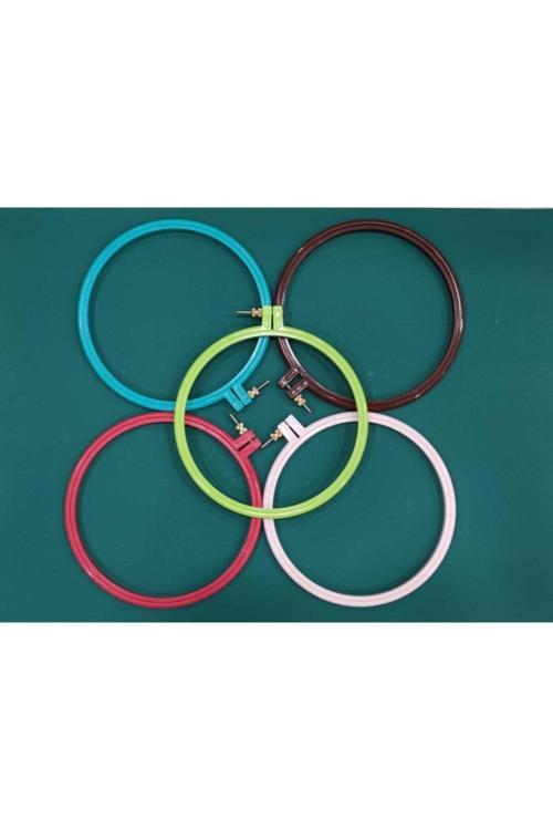 24 cm 5 Adet 5 Renk Vidali Plastik Nakış Kasnak Oval Kenarlı