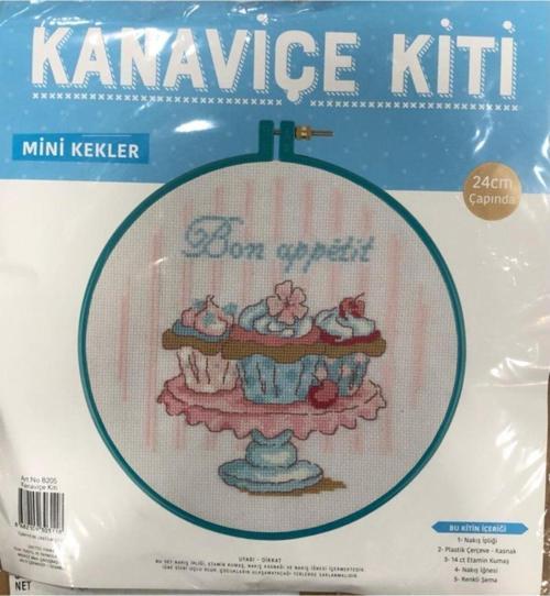 Kanaviçe Kit Cupcake 24 Cm Turkuaz Kasnak