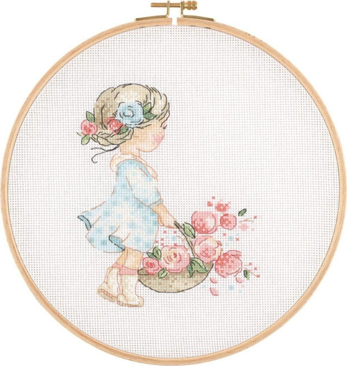 Tuva Kanaviçe Ahşap Kasnaklı Kit Çiçekçi Kız E2606 26 Cm