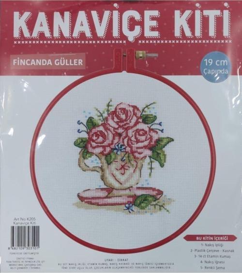 Kanaviçe Kit Fincanda Güller 19 Cm Kırmızı Kasnak