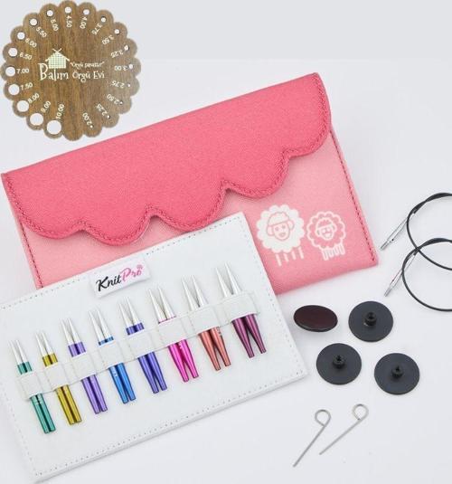 Knitpro Zing Mini 5cm Değiştirilebilir Misinalı Şiş Seti 47432 + Balım Örgü Evi Şiş Ölçer Hediyeli