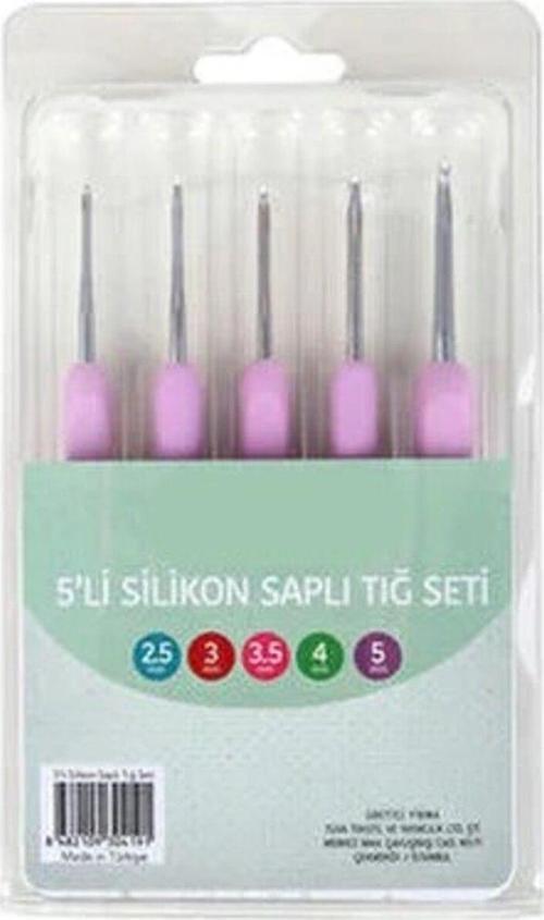 Renkli Silikon Saplı 5'li Ekonomik Tığ Seti 2,50-3,00-3,50-4,00-5,00 Mm'ler İçerir