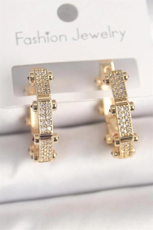 Pirinç Gold Renk Zirkon Taşlı Halka Model Kadın Küpe