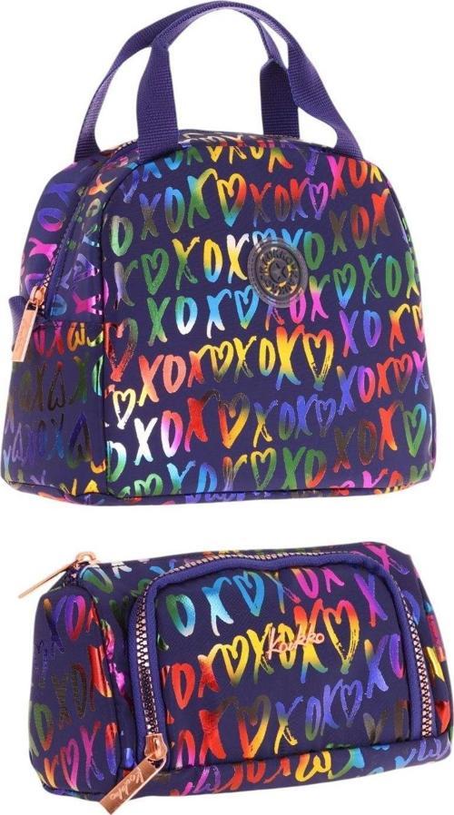 Shine XOXO Desenli Lacivert Kız Çocuk Beslenme Çantası ve Kalem Çantası Seti