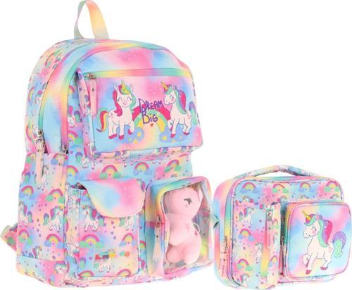 Peluş Unicornlu Pembe Kız ÇocukLar İçin Okul Çantası ve Beslenme Çantası Seti (L5243+L7243)