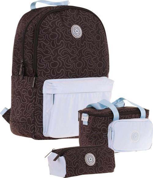 Çizgi Desenli Siyah Mavi Kız Çocuk Üçlü Okul Çanta Seti