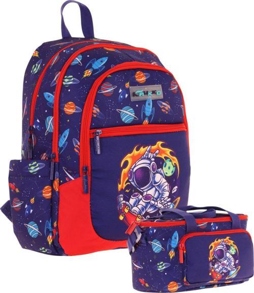 Çanta Astronot Desenli Erkek Çocuk Lacivert Kırmızı Okul Çantası ve Thermo Beslenme Çantası Takımı (L5267+L7267)