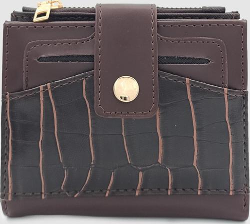 Sirel Kroko Dokulu 10 Bölmeli Çıtçıtlı Kadın Cüzdan Acı Kahve