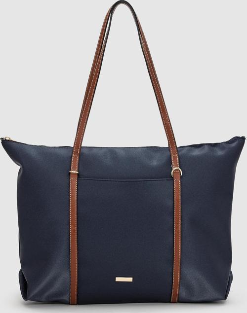 Velie Paraşüt Kumaş Şeritli Shopper Çanta Lacivert-Taba