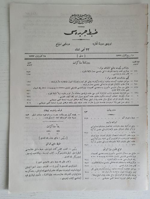 Meclis-İ Ayan-I Mebusan Zabıt Ceridesi Ruzname-İ Mezkurat Osmanlıca Osmanlı Eserler