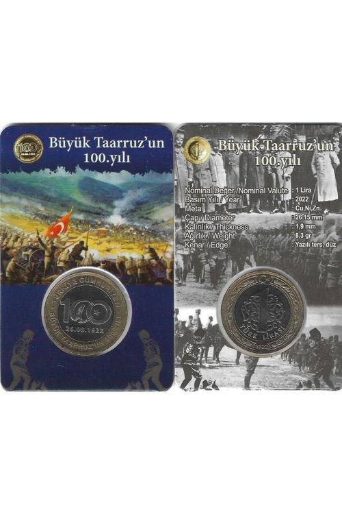 2022 Yılı “Büyük Taarruz’Un 100.Yılı” Hatıra 1 Türk Lirası Özel Folder Içinde Çil