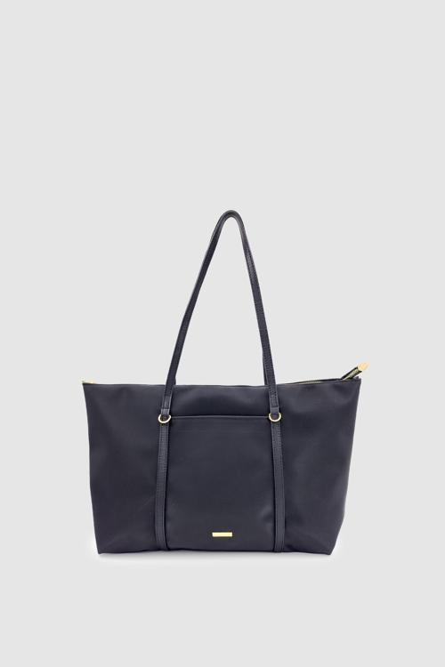 Velie Paraşüt Kumaş Şeritli Shopper Çanta Siyah
