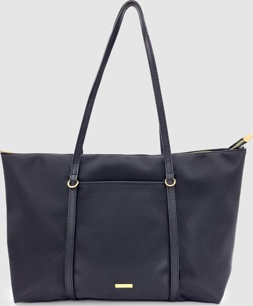 Velie Paraşüt Kumaş Şeritli Shopper Çanta Siyah