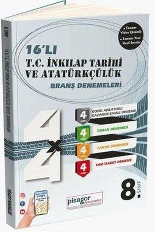 8. Sınıf Pisagor T.C. İnkılap Tarihi ve Atatürkçülük 16'lı Branş Denemeleri