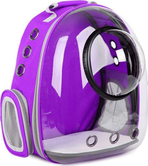 Fanuslu Şeffaf Astronot Kedi Köpek Taşıma Çantası 42X22X33 Cm Mor