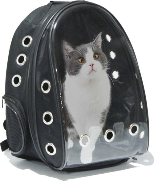 Al&Fa Grup Şeffaf Hava Kanallı Kırılmaz Cam Kedi Köpek Taşıma Seyahat Çanta 42*22*33 Cm Siyah