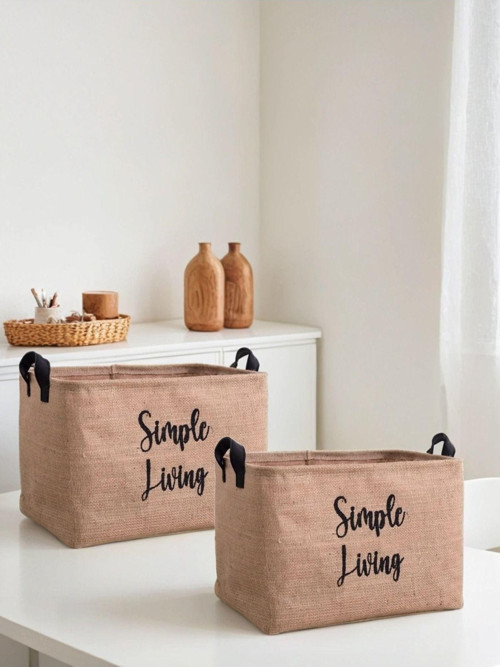 Jüt Simple Living Baskılı Büyük Boy 2'Li Düzenleyici Saklama Sepeti Set 37 X 27 X 25