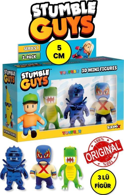 Stumble Guys Seri 1 - 3D Mini 3 lü Figür Seti - 3 ADET Luchador T-Rex Krom Dynamitron - 5 cm
