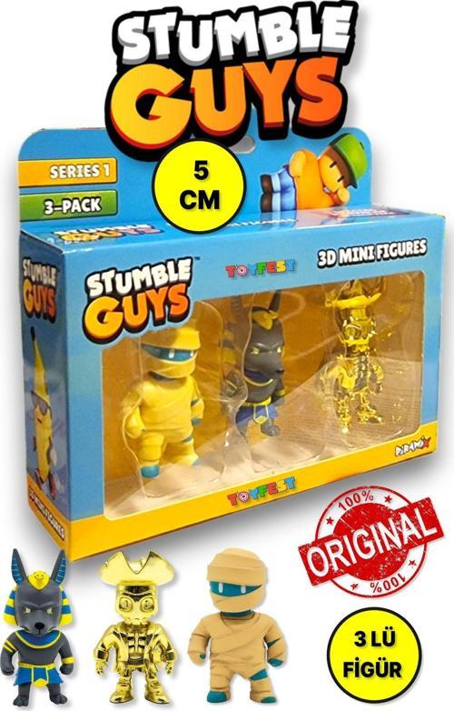 Stumble Guys Seri 1 - 3D Mini 3 lü Figür Seti - 3 ADET Hatshepsut Anubis Krom Goldheart - 5 cm